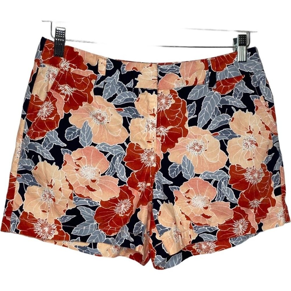 Ann Taylor Loft Womens Floral Print 4" Shorts Size 4 100% Cotton Blue Peach